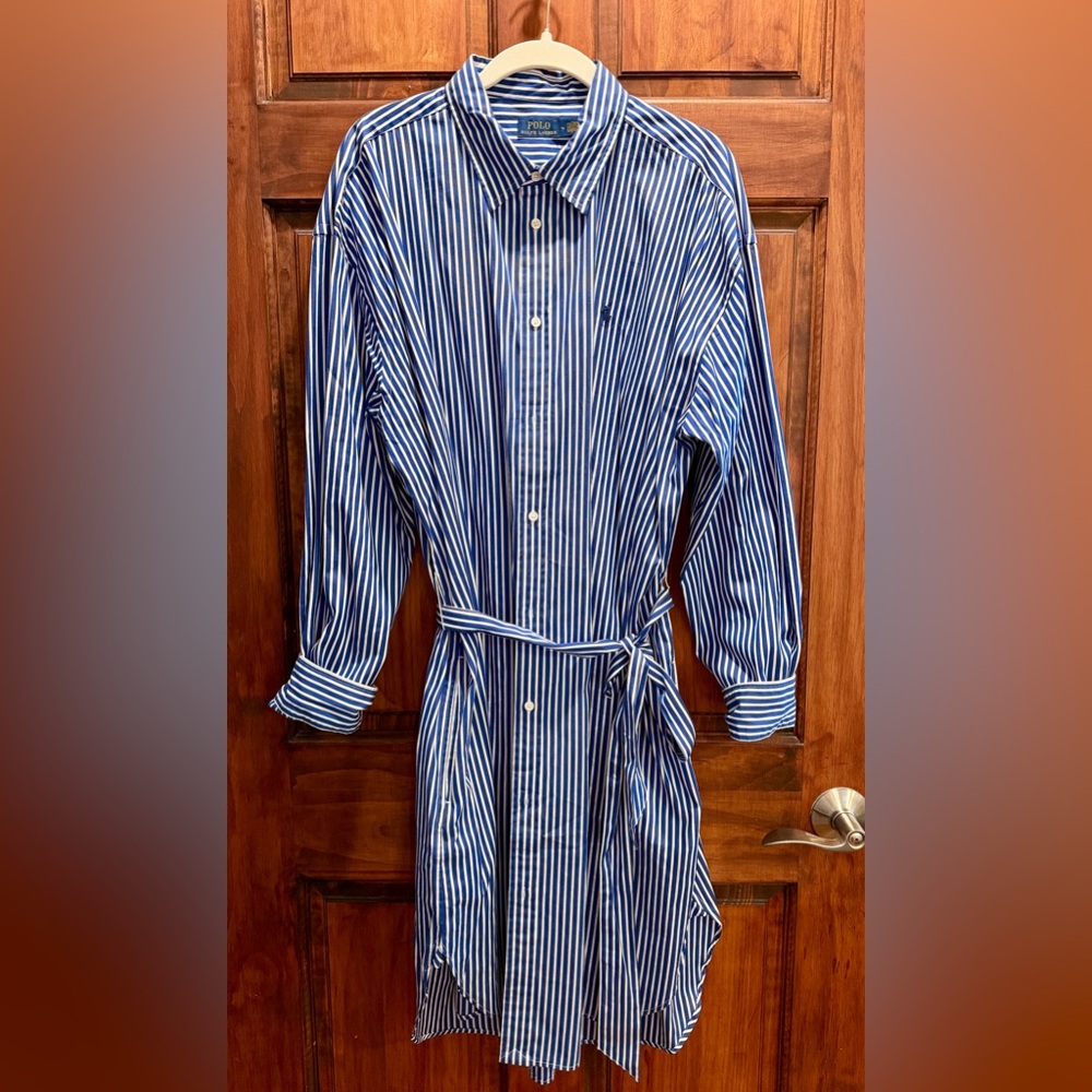 Ralph Lauren Blue and White Striped Long Sleeve Dress